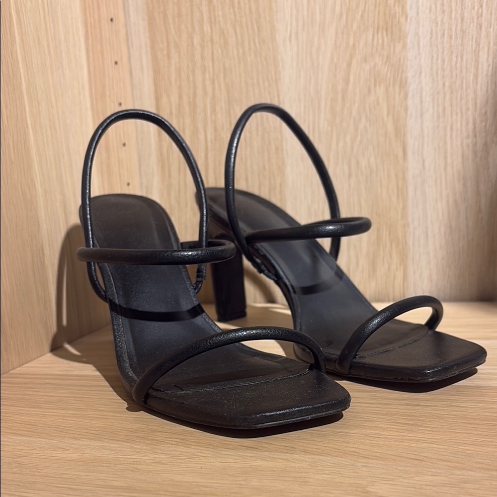Aldo Black Strappy Heels with Ankle Strap